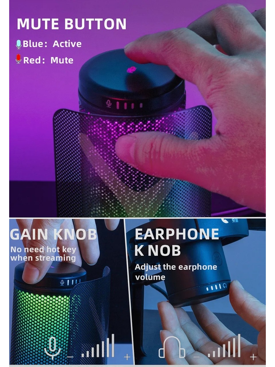 Yanmai Bilgisayar Masaüstü Profesyonel RGB Vlog Canlı Yayın Podcast Mikrofon Kiti Tak Çalıştır USB Kablolu  